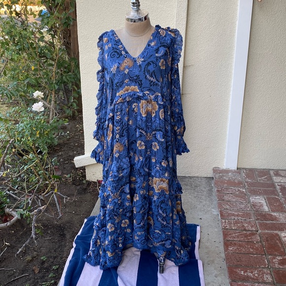 Spell & The Gypsy Blue Aurora stunning maxi tiered stunning bohemian dress. - Picture 5 of 16